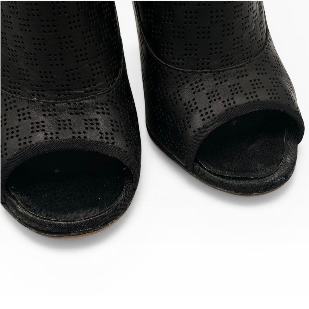 Chanel CC Heel Peep Toe Booties COA 37.5 Black Gold Perforated Leather 4" BOX - Picture 6 of 12